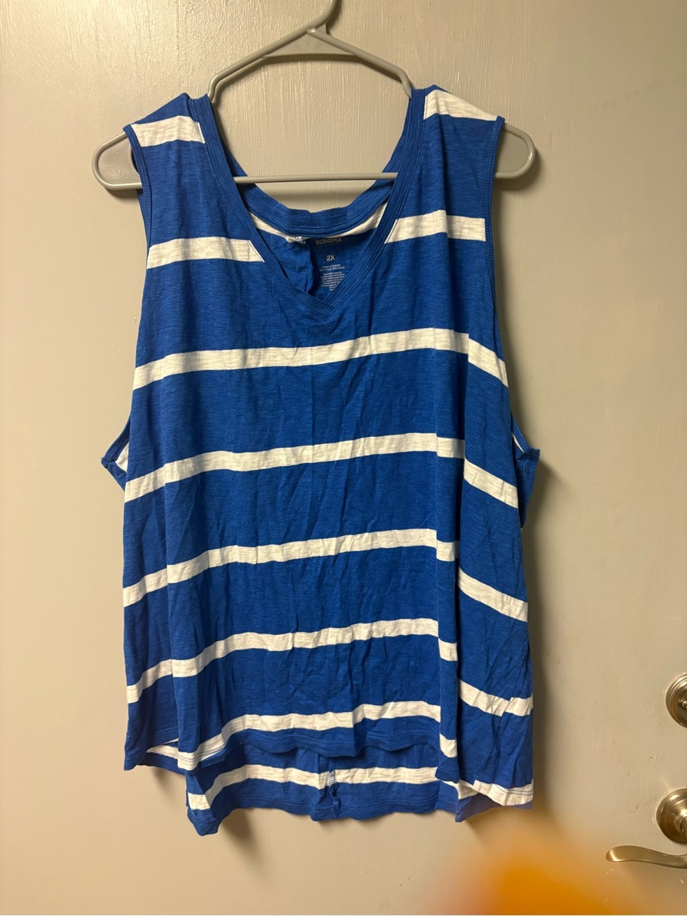 Sonoma Blue and White Striped V-Neck Tank Top Size 2x